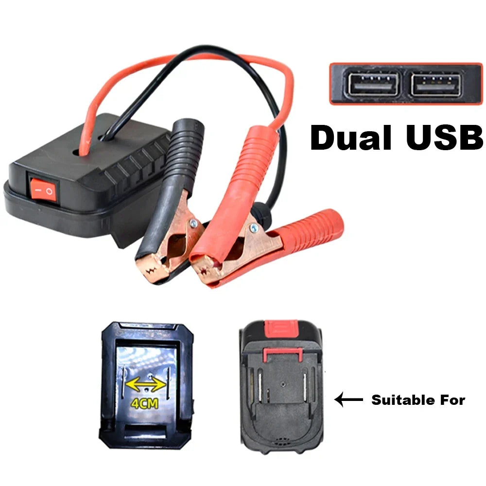 For Makita Car Battery Jump Starter Lithium Emergency Power Bank with Thickened Copper Clips with Dual USB Charging Ports