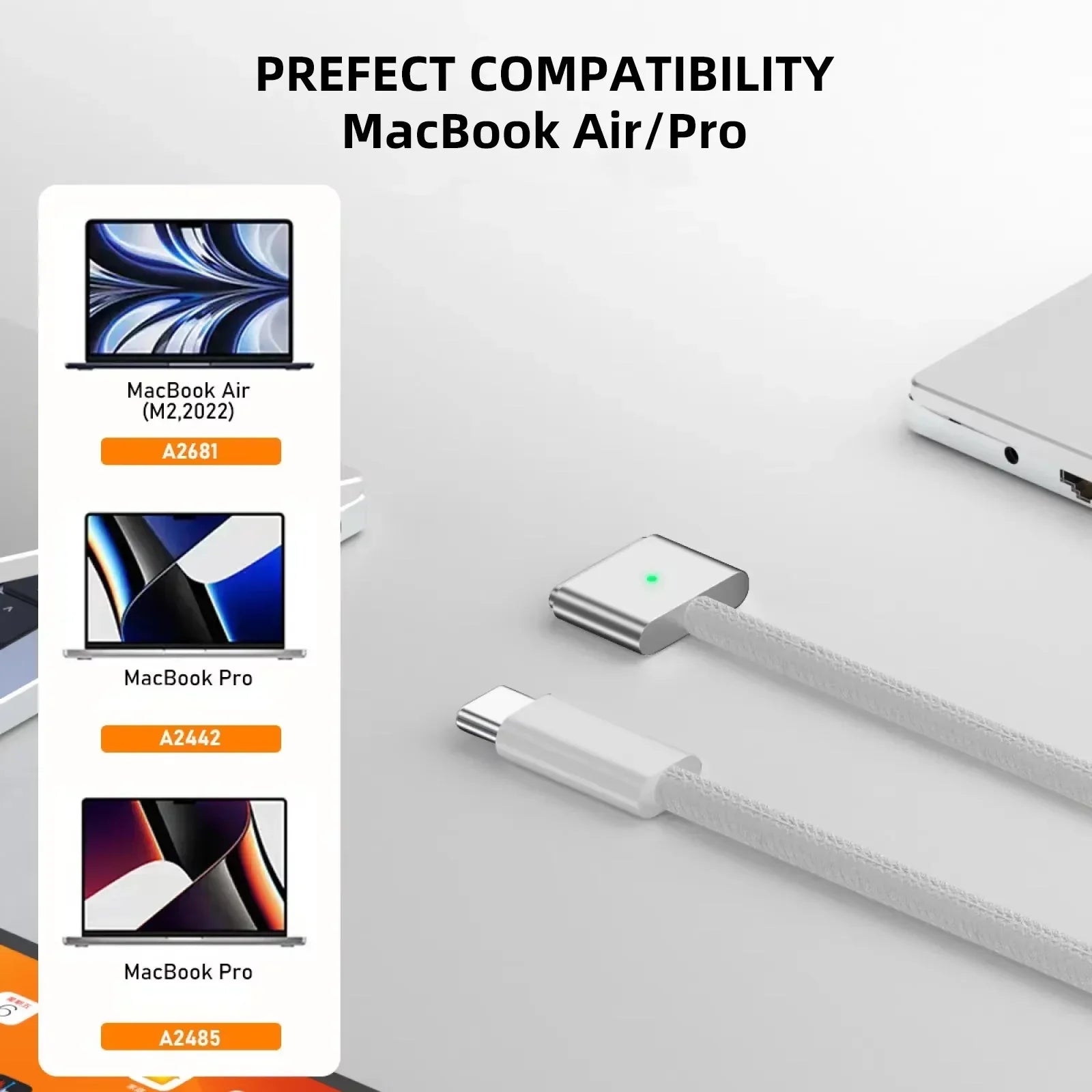 USB Type-C to for Magsafe 3 Magnetic Charger Cord Laptop Charging Cable Converter PD 140W for MacBook Air/Pro A2442 A2485 A2681