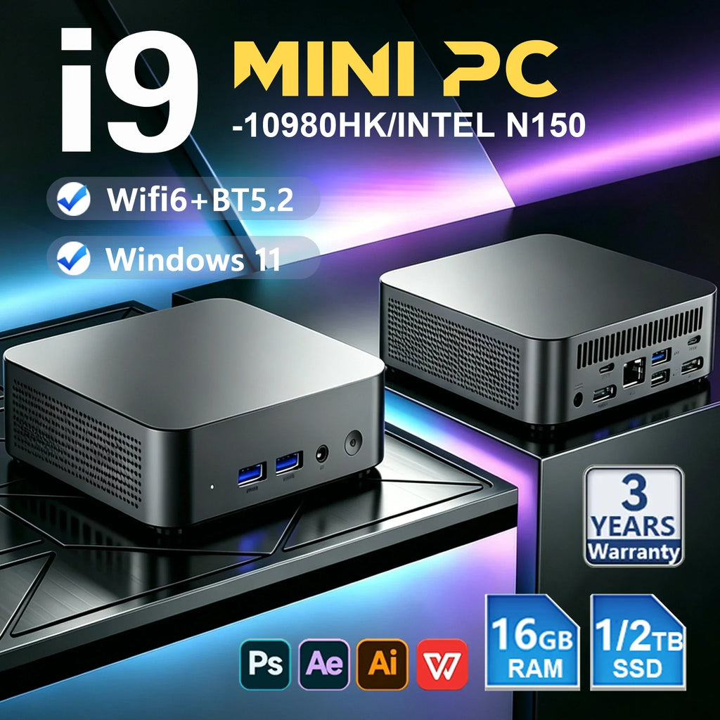 2026 Intel N150 Mini PC Windows 11 Intel Core i9 10980HK 16GB 32GB RAM Pocket Desktop PC 1TB 2TB SSD WiFi6 4KHD Gaming Computer